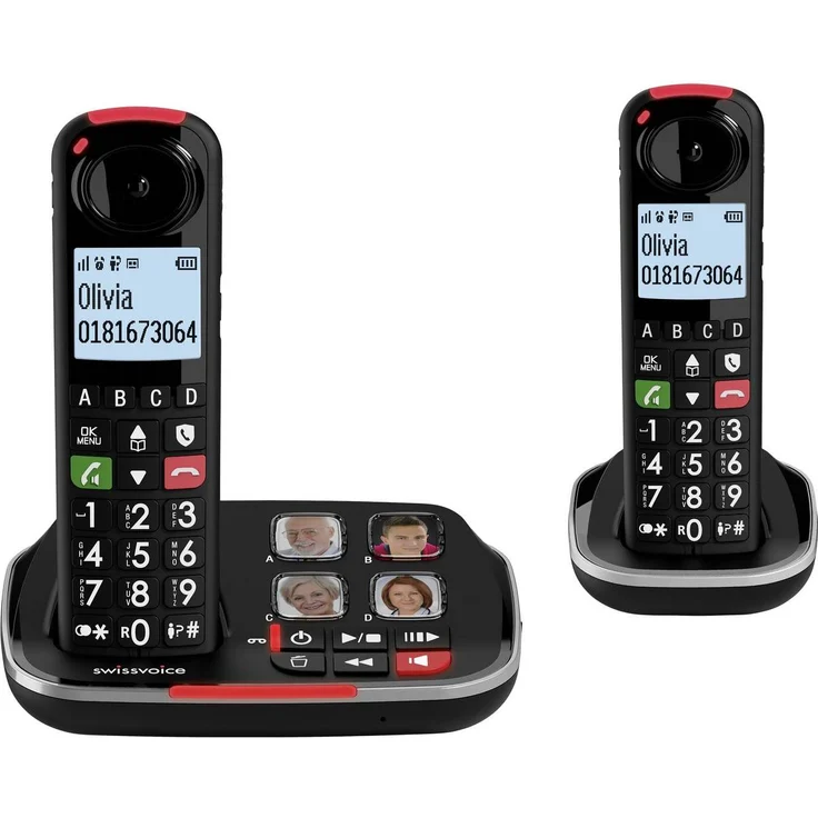 SwissVoice Xtra 2355 Duo Schnurloses Seniorentelefon Anrufbeantworter, Foto-Tasten, Freisprechen, für Hörgeräte kompatibel (00502) – Bild 1