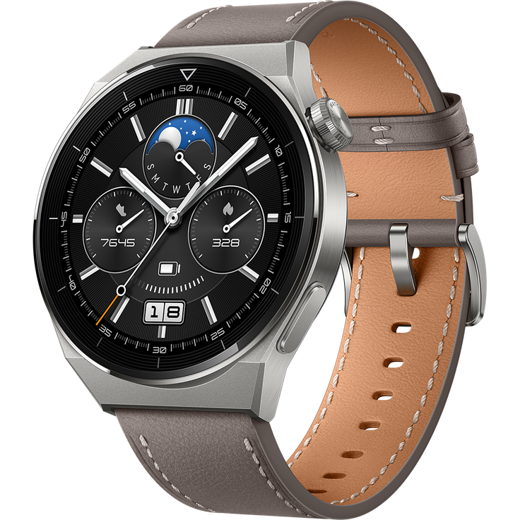 Huawei Watch GT3 Pro Classic Smartwatch GPS, Unisex, 46mm, Lederarmband, Grau – Bild 2