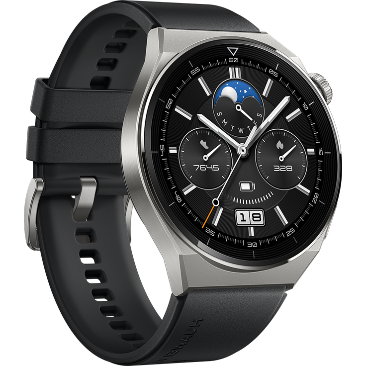 Huawei Watch GT3 Pro Active Smartwatch GPS, Unisex, 46mm, Fluorelastomerarmband, Schwarz