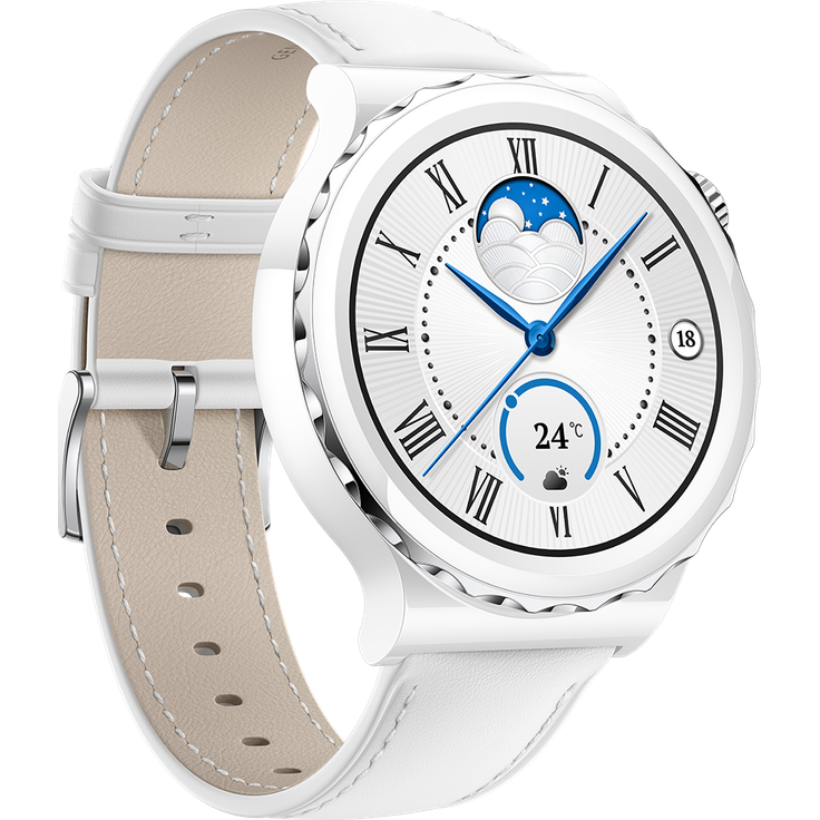 Huawei Watch GT3 Pro Smartwatch GPS, Damen, 43mm, Lederarmband, White Leather