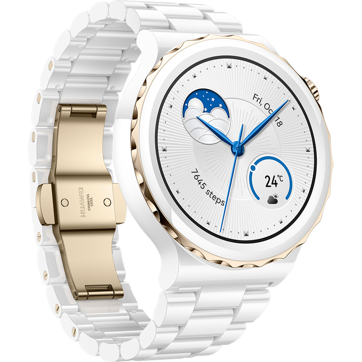 Huawei Watch GT3 Pro Smartwatch GPS, Damen, 43mm, Keramikarmband, White Ceramic