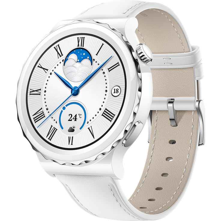 Huawei Watch GT3 Pro Smartwatch GPS, Damen, 43mm, Lederarmband, White Leather – Bild 2