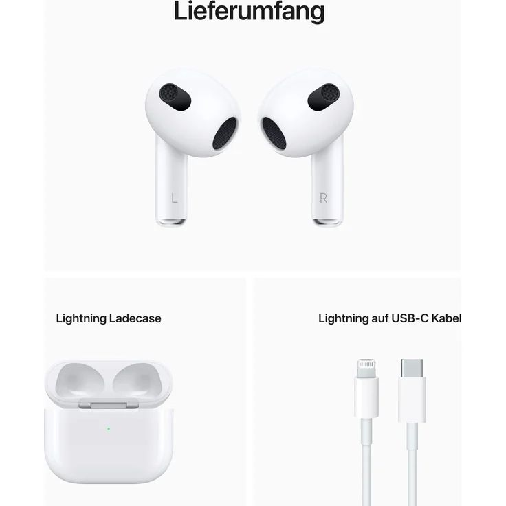 Apple AirPods 3. Generation (2022) mit Lightning Ladecase True Wireless In-Ear-Kopfhörer mit Bluetooth, Mikrofon, weiß (MPNY3ZM/A) – Bild 7