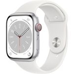 Apple Watch Series 8 Smartwatch GPS + Cellular, 45mm, Aluminiumgehäuse Silber, Sportarmband Weiß (MP4J3FD/A)
