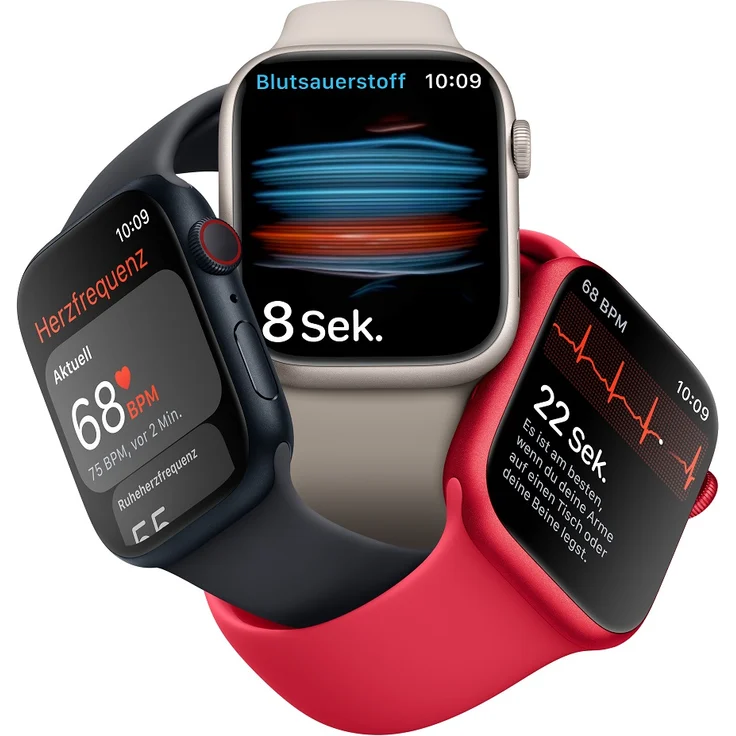 Apple Watch Series 8 Smartwatch GPS + Cellular, 45mm, Aluminiumgehäuse Polarstern, Sportarmband Polarstern (MNK73FD/A) – Bild 5
