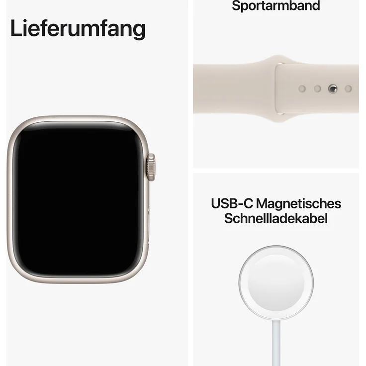 Apple Watch Series 8 Smartwatch GPS + Cellular, 45mm, Aluminiumgehäuse Polarstern, Sportarmband Polarstern (MNK73FD/A) – Bild 9