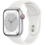 Apple Watch Series 8 Smartwatch GPS + Cellular, 41mm, Aluminiumgehäuse Silber, Sportarmband Weiß (MP4A3FD/A) - Preisvergleich