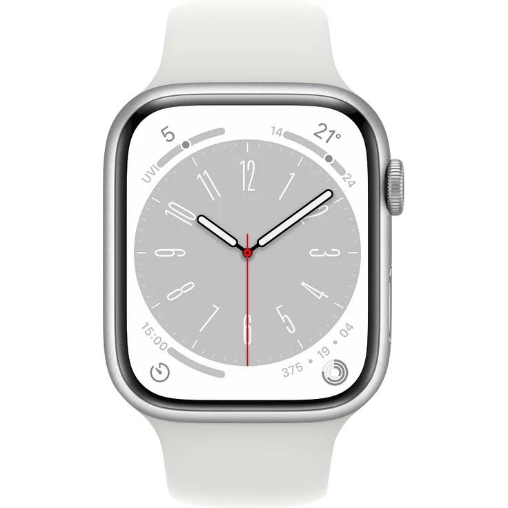 Apple Watch Series 8 Smartwatch GPS + Cellular, 45mm, Aluminiumgehäuse Silber, Sportarmband Weiß (MP4J3FD/A) – Bild 2
