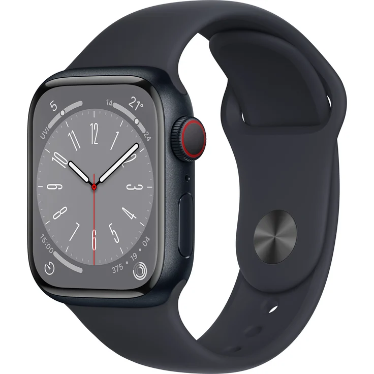 Apple Watch Series 8 Smartwatch GPS + Cellular, 41mm, Aluminiumgehäuse Mitternacht, Sportarmband Mitternacht (MNHV3FD/A) – Bild 1