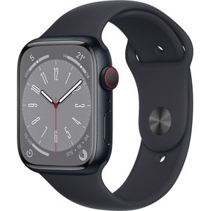 Bild für Apple Watch Series 8 Smartwatch GPS + Cellular, 45mm, Aluminiumgehäuse Mitternacht, Sportarmband Mitternacht (MNK43FD/A)
