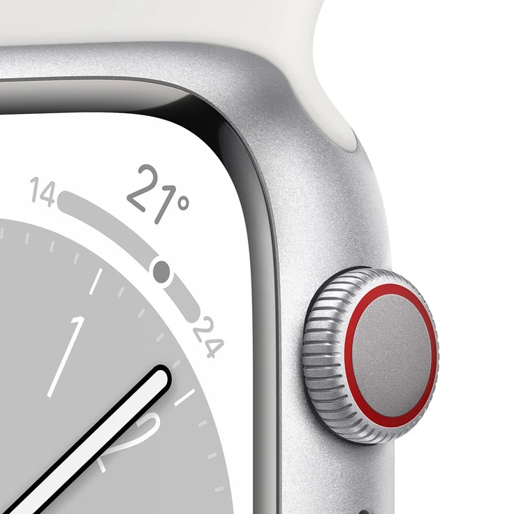 Apple Watch Series 8 Smartwatch GPS + Cellular, 45mm, Aluminiumgehäuse Silber, Sportarmband Weiß (MP4J3FD/A) – Bild 3