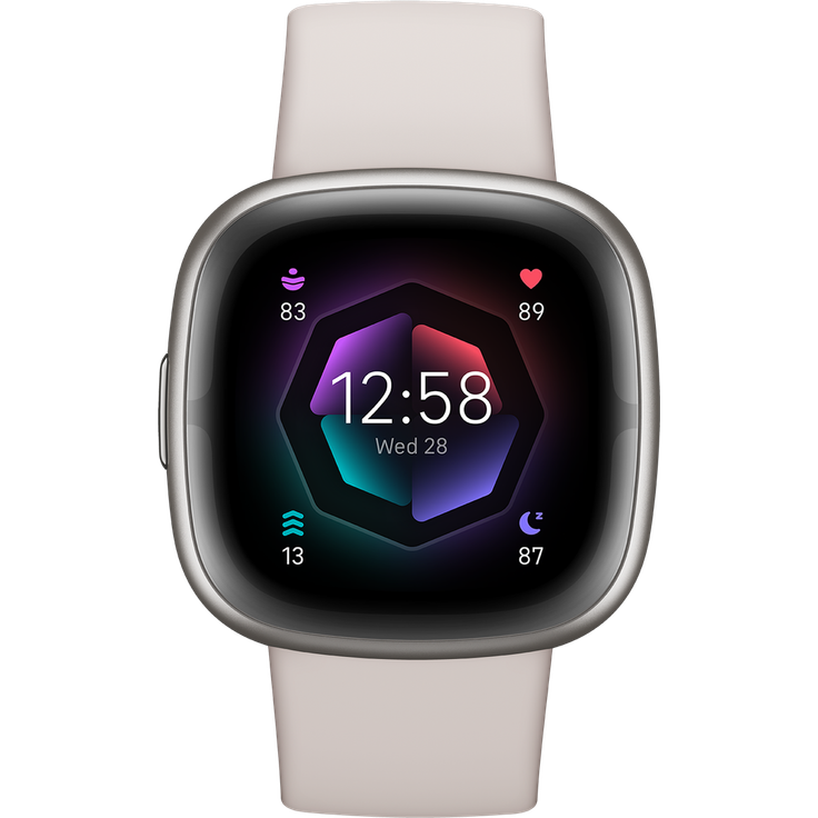 Fitbit Sense 2 Smartwatch GPS, Damen, 40,5mm, Silikonarmband in Mondweiß, Aluminiumgehäuse in Platin – Bild 2