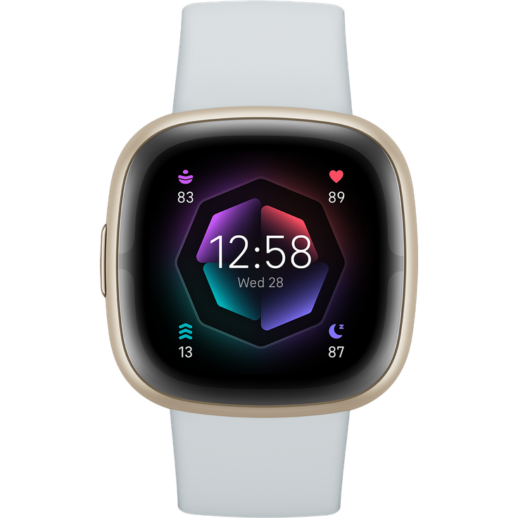 Fitbit Sense 2 Smartwatch GPS, Damen, 40,5mm, Silikonarmband in Nebelblau, Aluminiumgehäuse in Softgold – Bild 2