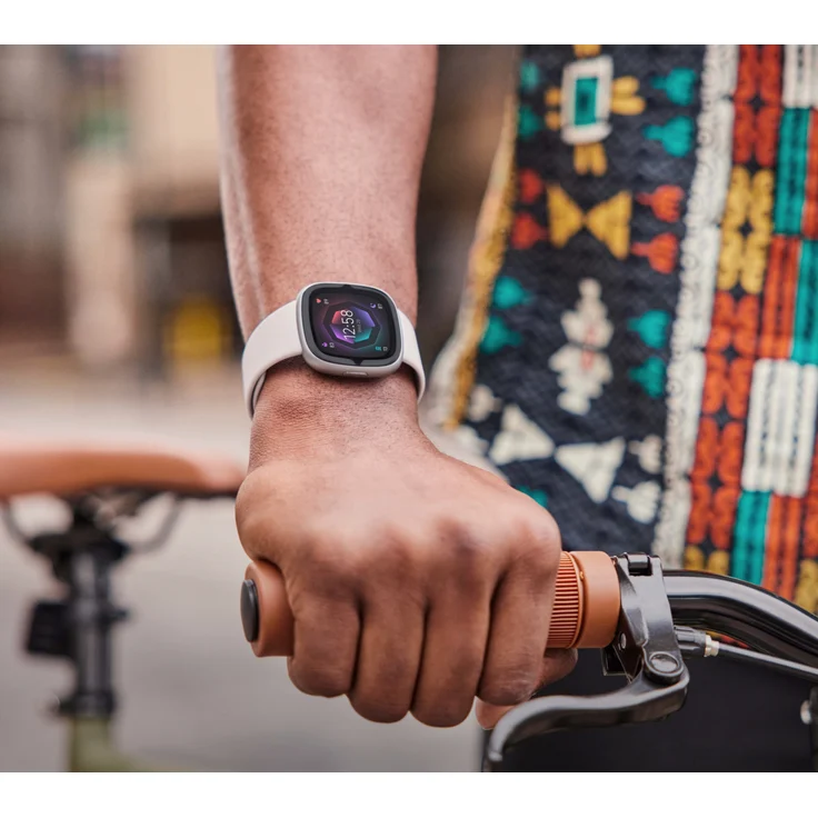 Fitbit Sense 2 Smartwatch GPS, Damen, 40,5mm, Silikonarmband in Mondweiß, Aluminiumgehäuse in Platin – Bild 3