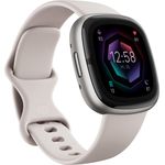 Fitbit Sense 2 Smartwatch GPS, Damen, 40,5mm, Silikonarmband in Mondweiß, Aluminiumgehäuse in Platin