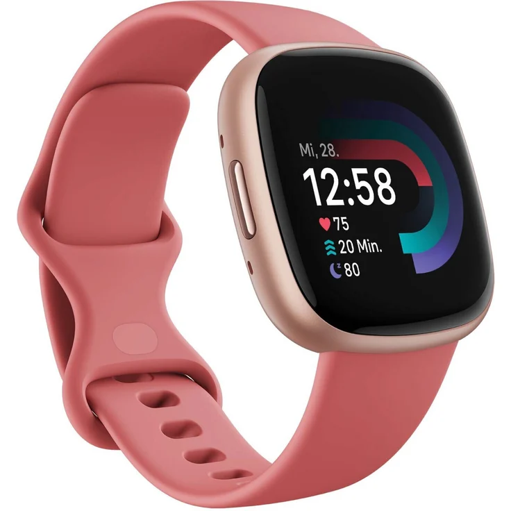 Fitbit Versa 4 Smartwatch GPS, Damen, 40,5mm, Silikonarmband in Sandrosa, Aluminiumgehäuse in Kupferrosé – Bild 1