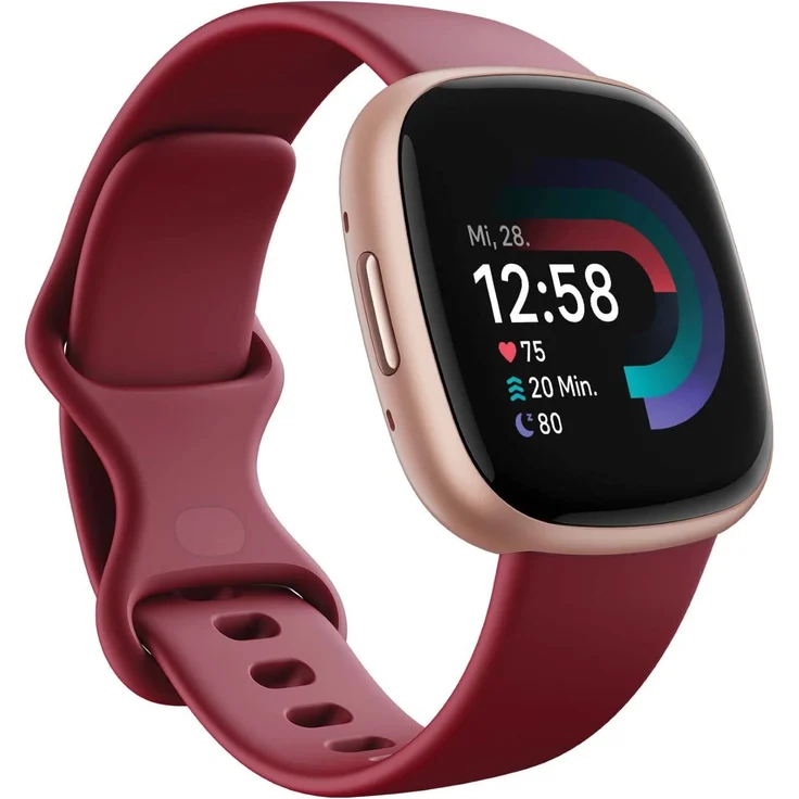Fitbit Versa 4 Smartwatch GPS, Damen, 40,5mm, Silikonarmband in Himbeerrot, Aluminiumgehäuse in Kupferrosé – Bild 1
