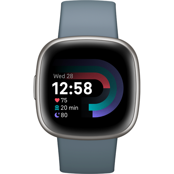 Fitbit Versa 4 Smartwatch GPS, Unisex, 40,5mm, Silikonarmband in Wasserfallblau, Aluminiumgehäuse in Platin – Bild 2