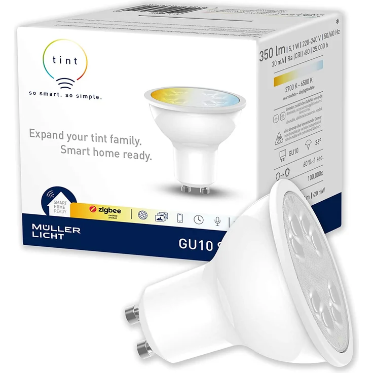 Müller-Licht tint LED Leuchtmittel Reflektor white GU10 5,1W 350lm ZigBee Sprachsteuerung Smart Home – Bild 1