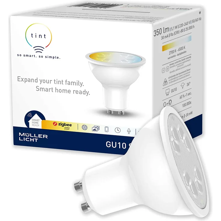 Müller-Licht tint LED Leuchtmittel Reflektor white GU10 5,1W 350lm ZigBee Sprachsteuerung Smart Home