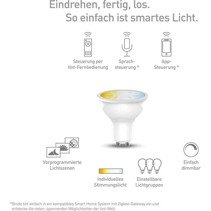 Müller-Licht tint LED Leuchtmittel Reflektor white GU10 5,1W 350lm ZigBee Sprachsteuerung Smart Home – Bild 4