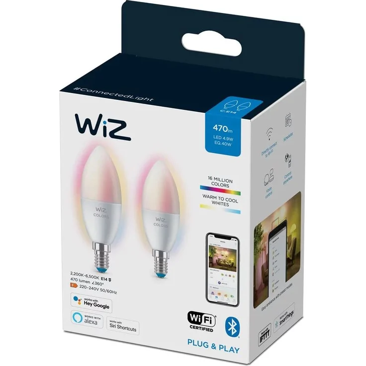 WiZ LED Smart Leuchtmittel RGBW, E14, B39, 4,9 W, 470 lm, 2er-Pack, weiß (9290024488AW) – Bild 3