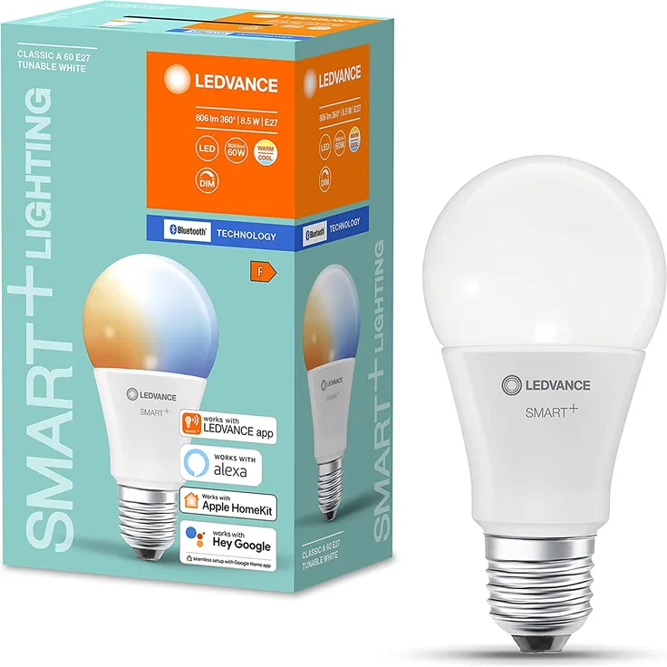 LEDVANCE SMART+ Classic TW Smarte LED-Lampe mit Bluetooth Mesh Technologie, E27, Dimmbar, Lichtfarbe änderbar (2700-6500K), ersetzt Glühlampen mit 60W, steuerbar mit Amazon Alexa und Google, 1er-Pack