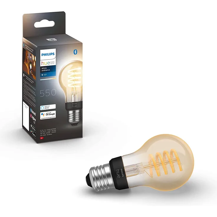 Philips Lighting Hue LED-Leuchtmittel Hue White Ambiance E27 Einzelpack Filament 550lm E27 7W