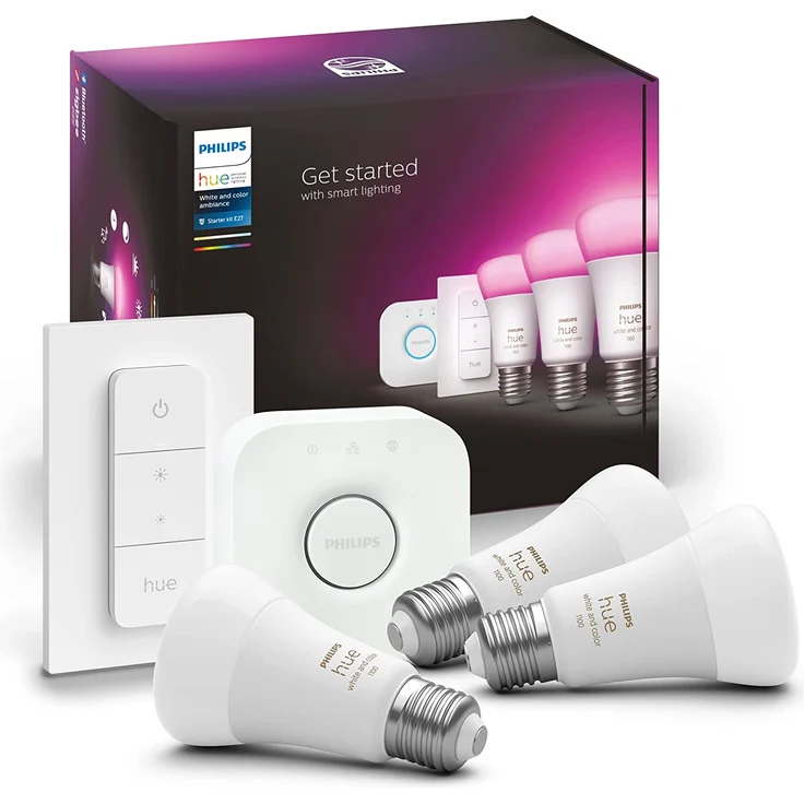 Philips Hue White & Color Ambiance E27 3er Starter Set inkl. Dimmer Switch 75W E27 – Bild 1