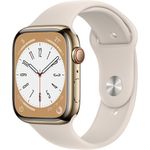Apple Watch Series 8 Smartwatch GPS + Cellular, 45mm, Edelstahgehäuse Gold, Sportarmband Polarstern (MNKM3FD/A)