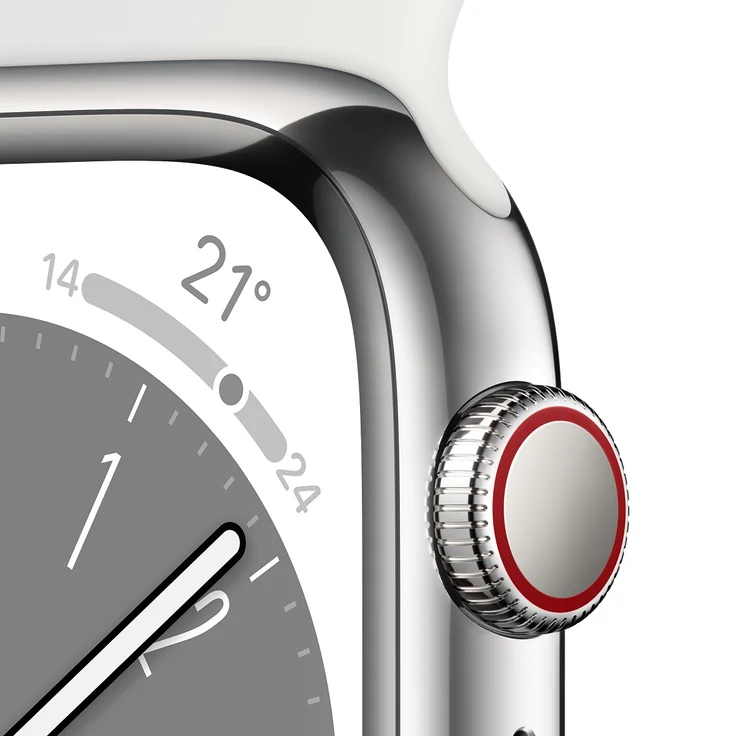 Apple Watch Series 8 Smartwatch GPS + Cellular, 41mm, Edelstahgehäuse Silber, Sportarmband Weiß (MNJ53FD/A) – Bild 3