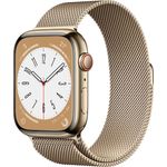 Apple Watch Series 8 Smartwatch GPS + Cellular, 45mm, Edelstahgehäuse Gold, Milanaise-Armband Gold (MNKQ3FD/A) - Preisvergleich