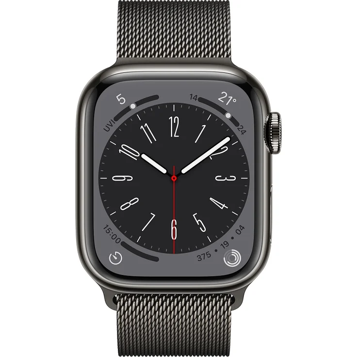 Apple Watch Series 8 Smartwatch GPS + Cellular, 41mm, Edelstahgehäuse Graphit, Milanaise-Armband Graphit (MNJM3FD/A) – Bild 2