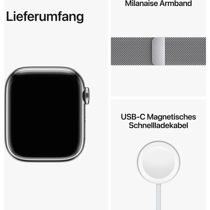 Apple Watch Series 8 Smartwatch GPS + Cellular, 41mm, Edelstahgehäuse Silber, Milanaise-Armband Silber (MNJ83FD/A) – Bild 9