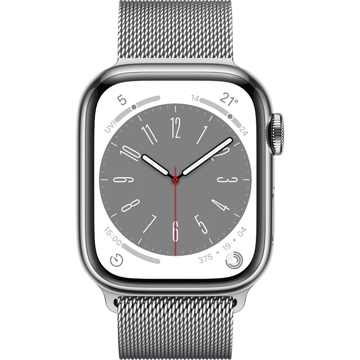 Apple Watch Series 8 Smartwatch GPS + Cellular, 41mm, Edelstahgehäuse Silber, Milanaise-Armband Silber (MNJ83FD/A) – Bild 2