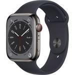 Apple Watch Series 8 Smartwatch GPS + Cellular, 45mm, Edelstahgehäuse Graphit, Sportarmband Mitternacht (MNKU3FD/A)