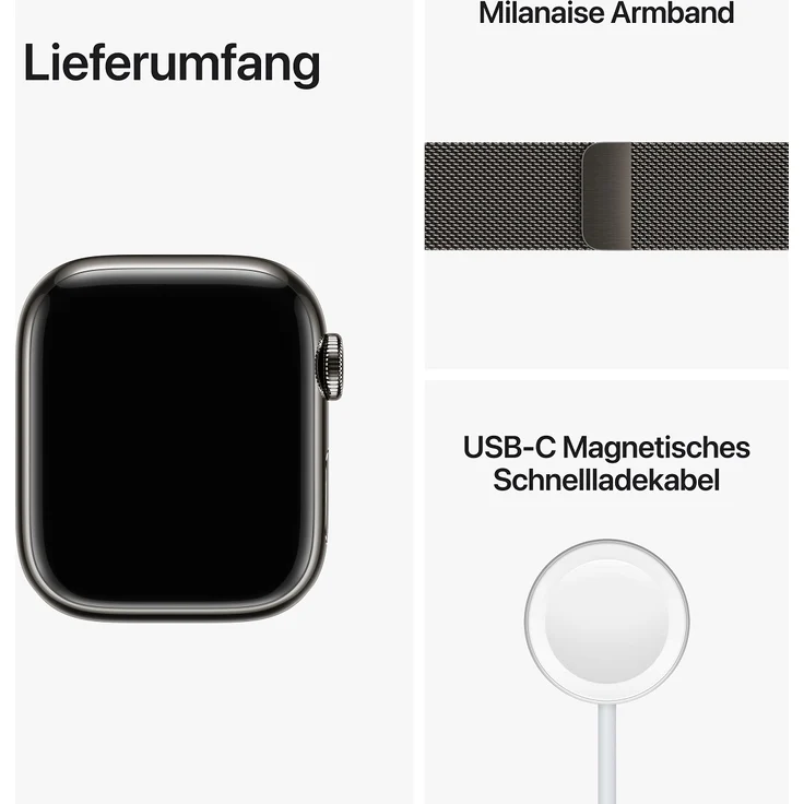 Apple Watch Series 8 Smartwatch GPS + Cellular, 41mm, Edelstahgehäuse Graphit, Milanaise-Armband Graphit (MNJM3FD/A) – Bild 9