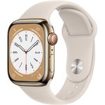 Apple Watch Series 8 Smartwatch GPS + Cellular, 41mm, Edelstahgehäuse Gold, Sportarmband Polarstern (MNJC3FD/A)