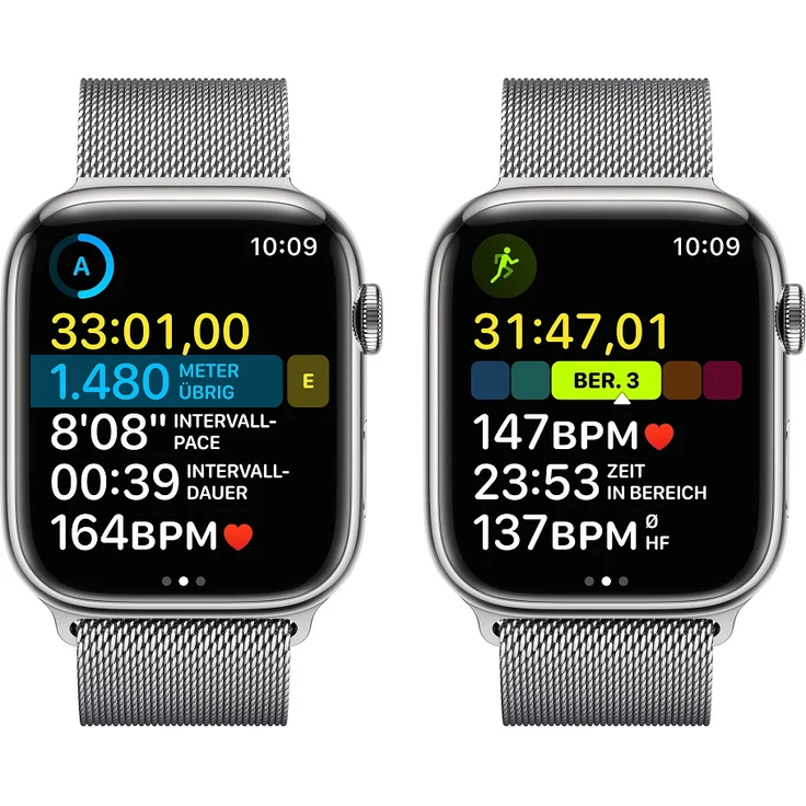 Apple Watch Series 8 Smartwatch GPS + Cellular, 45mm, Edelstahgehäuse Silber, Milanaise-Armband Silber (MNKJ3FD/A) – Bild 7