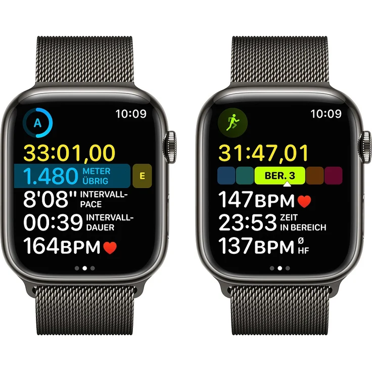 Apple Watch Series 8 Smartwatch GPS + Cellular, 45mm, Edelstahgehäuse Graphit, Milanaise-Armband Graphit (MNKX3FD/A) – Bild 7