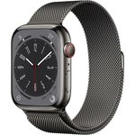 Apple Watch Series 8 Smartwatch GPS + Cellular, 45mm, Edelstahgehäuse Graphit, Milanaise-Armband Graphit (MNKX3FD/A)