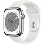 Apple Watch Series 8 Smartwatch GPS + Cellular, 45mm, Edelstahgehäuse Silber, Sportarmband Weiß (MNKE3FD/A)