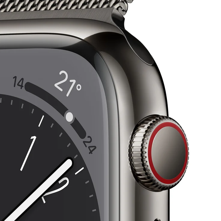 Apple Watch Series 8 Smartwatch GPS + Cellular, 45mm, Edelstahgehäuse Graphit, Milanaise-Armband Graphit (MNKX3FD/A) – Bild 3