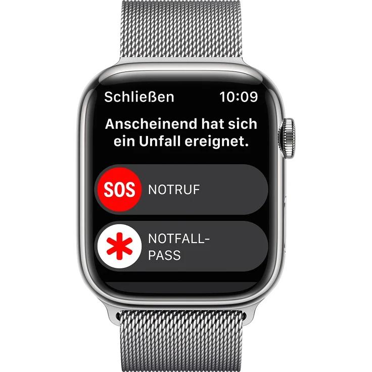 Apple Watch Series 8 Smartwatch GPS + Cellular, 45mm, Edelstahgehäuse Silber, Milanaise-Armband Silber (MNKJ3FD/A) – Bild 6