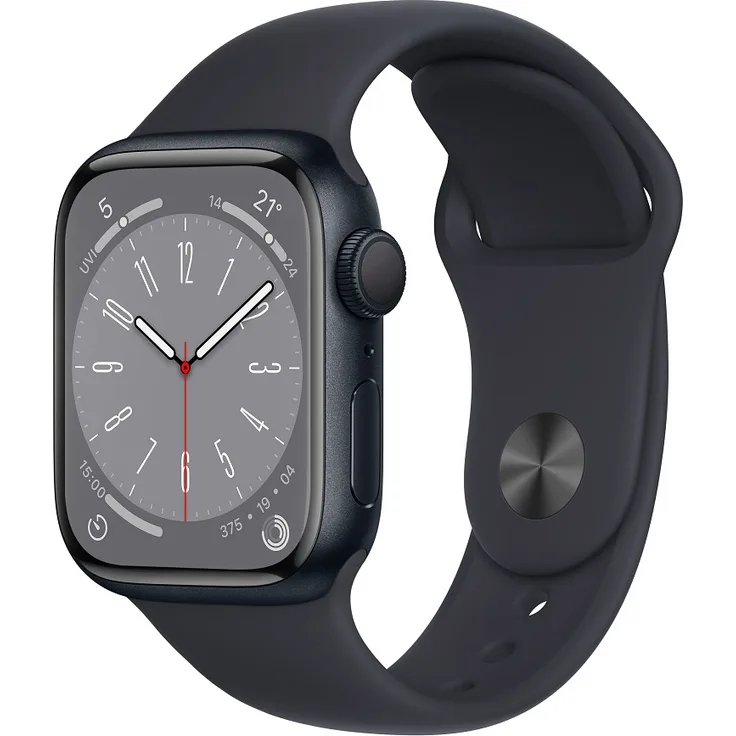 Apple Watch Series 8 Smartwatch GPS, 41mm, Aluminiumgehäuse Mitternacht, Sportarmband Mitternacht (MNP53FD/A)