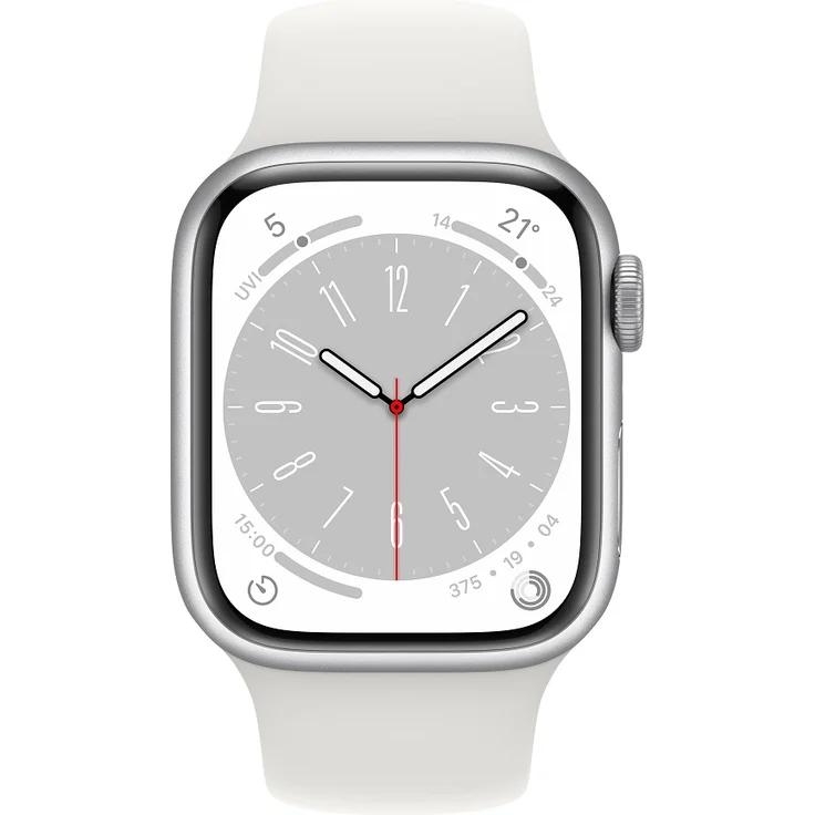 Apple Watch Series 8 Smartwatch GPS, 41mm, Aluminiumgehäuse Silber, Sportarmband Weiß (MP6K3FD/A) – Bild 2