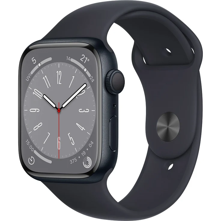 Apple Watch Series 8 Smartwatch GPS, 45mm, Aluminiumgehäuse Mitternacht, Sportarmband Mitternacht (MNP13FD/A) – Bild 1