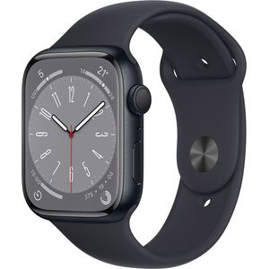 Bild für Apple Watch Series 8 Smartwatch GPS, 45mm, Aluminiumgehäuse Mitternacht, Sportarmband Mitternacht (MNP13FD/A)