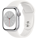 Apple Watch Series 8 Smartwatch GPS, 41mm, Aluminiumgehäuse Silber, Sportarmband Weiß (MP6K3FD/A)