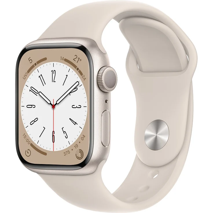 Apple Watch Series 8 Smartwatch GPS, 41mm, Aluminiumgehäuse Polarstern, Sportarmband Polarstern (MNP63FD/A) – Bild 1